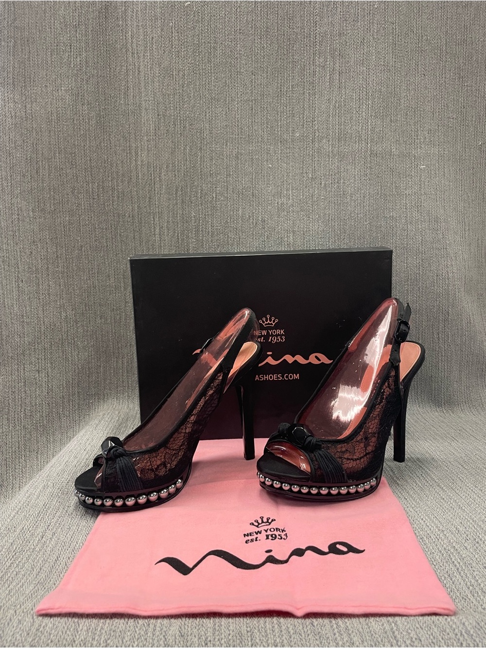 Beautiful New w/ Tags Nina NY Black Lace Platform Heels